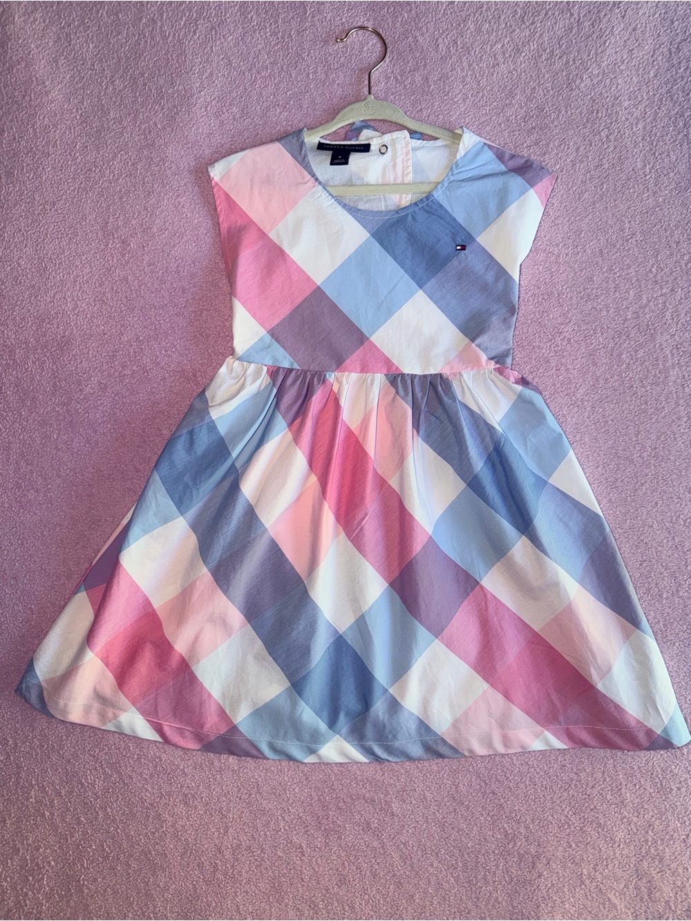 Tommy Hilfiger Girls Plaid Cotton Dress - Pink, Blue & White